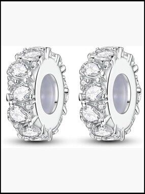 Sterling Silver Cubic Zirconia Stopper Charm for Bracelets Safety Chain